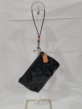 Coach Black Patent Wristlet with Tan Leather Tag